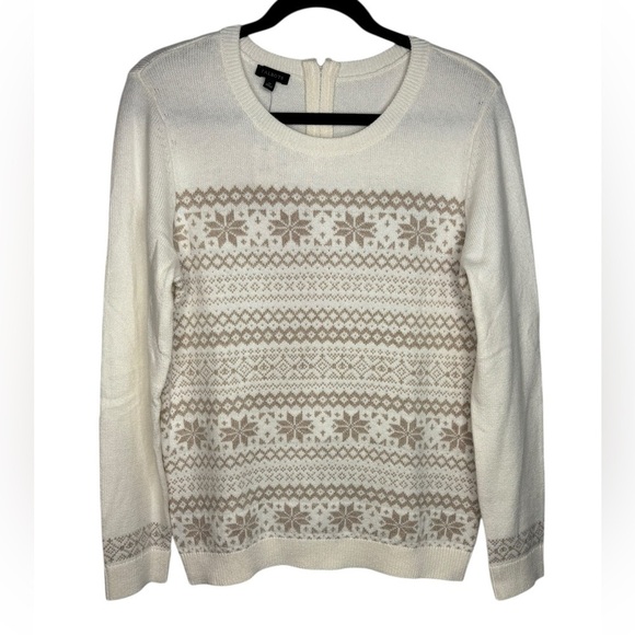 Talbots Sweaters - NWT Talbots Fair Isle Winter Print Cream Knit Crewneck Sweater Size Medium